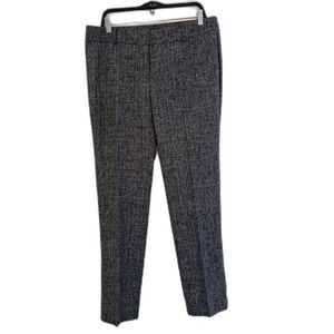 Ann Taylor Mid Rise Pleated Woven Straight Leg Dress Pants, Black/White- 12 T